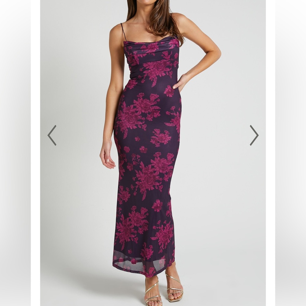 Showpo Purple and Pink Floral Midi Dress